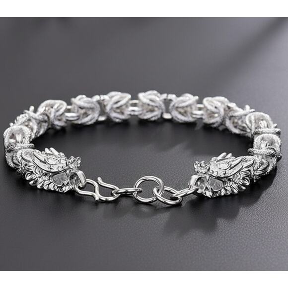 Dragon Scale Byzantine faucet dragon 925 Sterling Silver bracelet 8inches Heavy - Picture 7 of 8